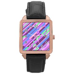 Pink, Purple And Green Pattern Rose Gold Leather Watch  by Valentinaart