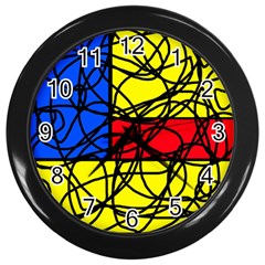 Yellow Abstract Pattern Wall Clocks (black) by Valentinaart