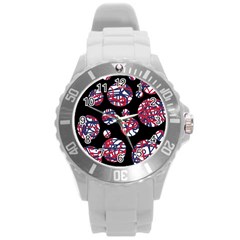 Colorful Decorative Pattern Round Plastic Sport Watch (l) by Valentinaart