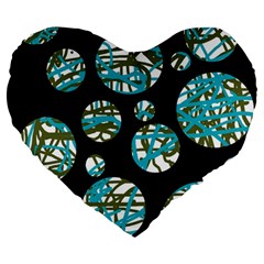 Decorative Blue Abstract Design Large 19  Premium Heart Shape Cushions by Valentinaart