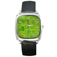 Green Pattern Square Metal Watch by Valentinaart