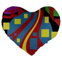 Colorful abstrac art Large 19  Premium Flano Heart Shape Cushions