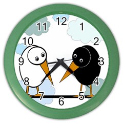 Black and white birds Color Wall Clocks