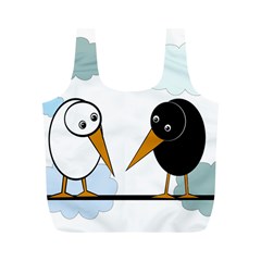 Black and white birds Full Print Recycle Bags (M) 