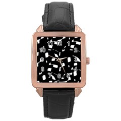 Black And White Pattern Rose Gold Leather Watch 