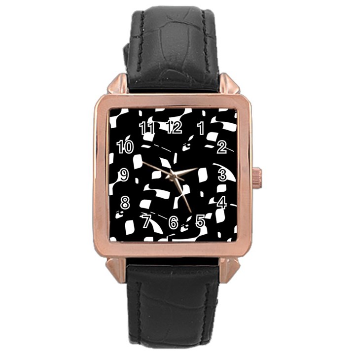 Black and white pattern Rose Gold Leather Watch 