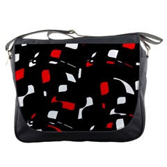 Red, Black And White Pattern Messenger Bags by Valentinaart