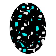 Blue, Black And White Pattern Ornament (oval)  by Valentinaart