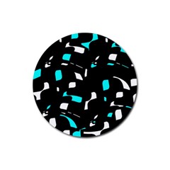 Blue, Black And White Pattern Rubber Round Coaster (4 Pack) 