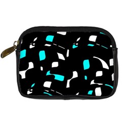 Blue, Black And White Pattern Digital Camera Cases by Valentinaart