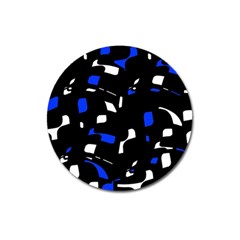 Blue, Black And White  Pattern Magnet 3  (round) by Valentinaart