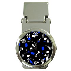 Blue, Black And White  Pattern Money Clip Watches by Valentinaart