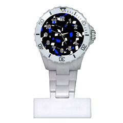 Blue, Black And White  Pattern Plastic Nurses Watch by Valentinaart