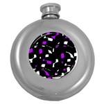 Purple, black and white pattern Round Hip Flask (5 oz) Front