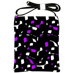 Purple, Black And White Pattern Shoulder Sling Bags by Valentinaart