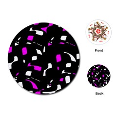 Magenta, Black And White Pattern Playing Cards (round)  by Valentinaart