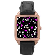 Magenta, Black And White Pattern Rose Gold Leather Watch  by Valentinaart