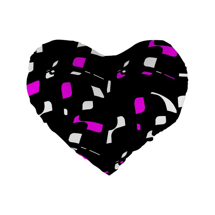 Magenta, black and white pattern Standard 16  Premium Flano Heart Shape Cushions