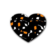 Orange, Black And White Pattern Rubber Coaster (heart) 