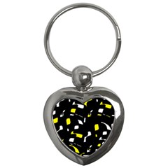 Yellow, Black And White Pattern Key Chains (heart)  by Valentinaart