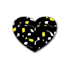 Yellow, Black And White Pattern Heart Coaster (4 Pack)  by Valentinaart