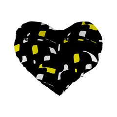 Yellow, Black And White Pattern Standard 16  Premium Heart Shape Cushions by Valentinaart