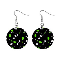 Green, Black And White Pattern Mini Button Earrings by Valentinaart
