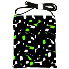 Green, Black And White Pattern Shoulder Sling Bags by Valentinaart