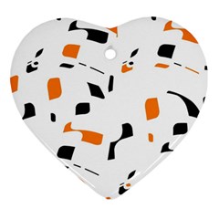 Orange, White And Black Pattern Heart Ornament (2 Sides) by Valentinaart