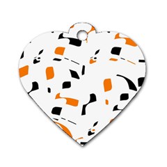 Orange, White And Black Pattern Dog Tag Heart (two Sides)