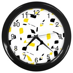 Yellow, Black And White Pattern Wall Clocks (black) by Valentinaart