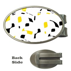 Yellow, Black And White Pattern Money Clips (oval)  by Valentinaart