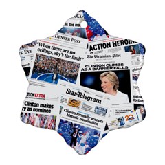 Hillary 2016 Historic Newspaper Collage Snowflake Ornament (2-side)