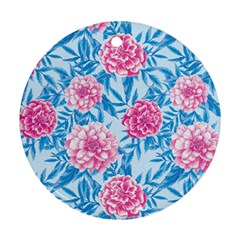 Blue & Pink Floral Ornament (round)  by TanyaDraws