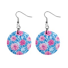 Blue & Pink Floral Mini Button Earrings by TanyaDraws