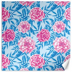 Blue & Pink Floral Canvas 20  X 20   by TanyaDraws