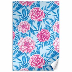 Blue & Pink Floral Canvas 24  X 36  by TanyaDraws