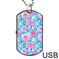 Blue & Pink Floral Dog Tag Usb Flash (two Sides)  by TanyaDraws