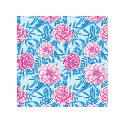 Blue & Pink Floral Small Satin Scarf (square) by TanyaDraws