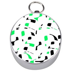 Green, Black And White Pattern Silver Compasses by Valentinaart