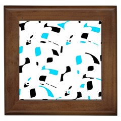 Blue, Black And White Pattern Framed Tiles by Valentinaart