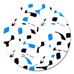 Blue, Black And White Pattern Magnet 5  (round) by Valentinaart
