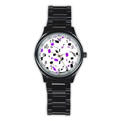 Purple, Black And White Pattern Stainless Steel Round Watch by Valentinaart