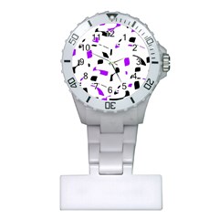 Purple, Black And White Pattern Plastic Nurses Watch by Valentinaart