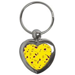 Yellow And Purple Pattern Key Chains (heart)  by Valentinaart