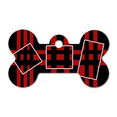 Red And Black Geometric Pattern Dog Tag Bone (one Side) by Valentinaart