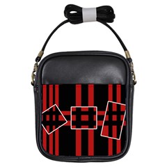 Red And Black Geometric Pattern Girls Sling Bags by Valentinaart