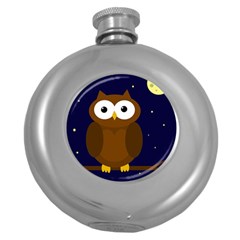 Cute Owl Round Hip Flask (5 Oz) by Valentinaart