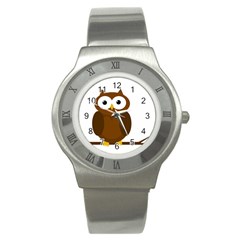 Cute Transparent Brown Owl Stainless Steel Watch by Valentinaart