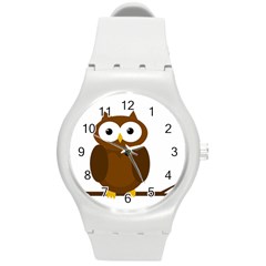 Cute Transparent Brown Owl Round Plastic Sport Watch (m) by Valentinaart